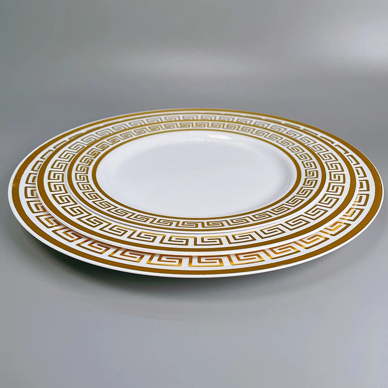 10 Pieces x Home Party Wedding Reuseable Tableware Supplies Golden Rim Round Dessert Plate