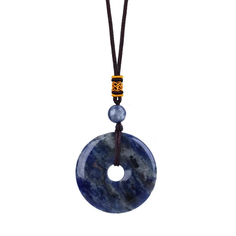 Reiki Healing Crystal Circle Donut Necklace Natural Amethyst Stone Amulet Lucky Coin Pendent Necklace Jewellry Gift Dropshipping