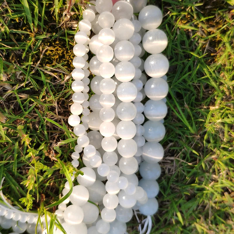 Natural Moon Stone Beads White Cat Eye Round Loose Beads 4/6/8/10/12mm Jewelry Making DIY Bracelet 15" Strand