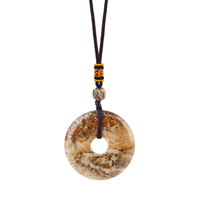 Reiki Healing Crystal Circle Donut Necklace Natural Amethyst Stone Amulet Lucky Coin Pendent Necklace Jewellry Gift Dropshipping