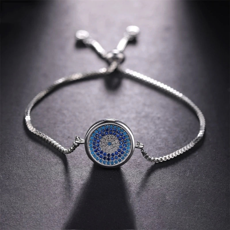 Juya Handmade Copper Adjustable Chains Micro Pave Zircon Enamel Greek Evil Eye Of Fatima Hamsa Hand Bracelets For Women Men