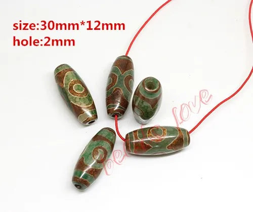 1/2pcs Prayer Mala Tibetan Mystical Dzi 3 Green Eyes Oval Beads DIY Bracelet Necklace Charms Findings For Jewelry Making 8x12mm