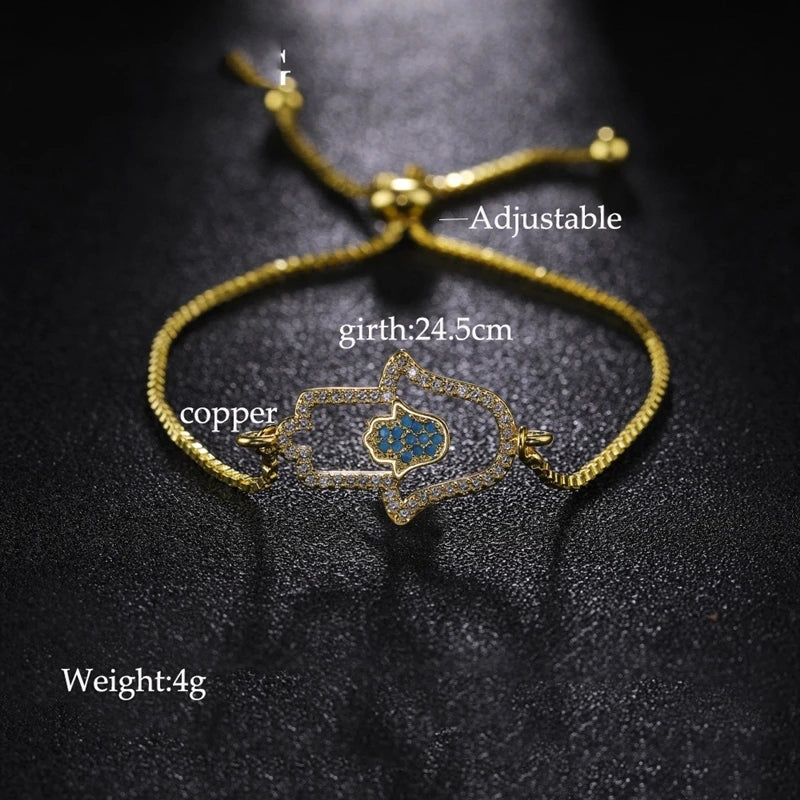 Juya Handmade Copper Adjustable Chains Micro Pave Zircon Enamel Greek Evil Eye Of Fatima Hamsa Hand Bracelets For Women Men