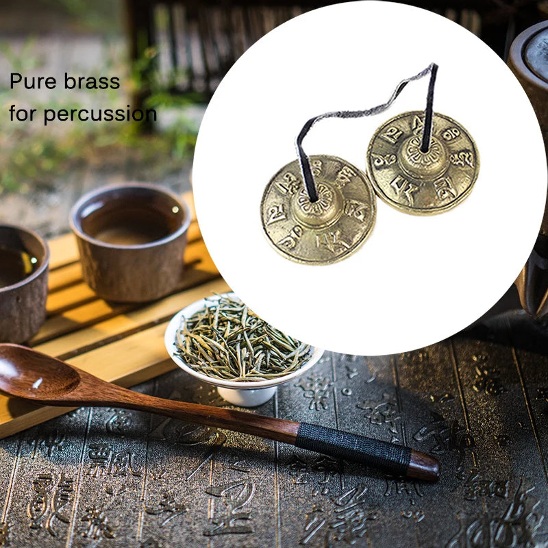 6.5cm Tibetan Bell Meditation Handcrafted Cymbal Bell Copper Crisp Sound Symbols Buddhist Temple with Bag