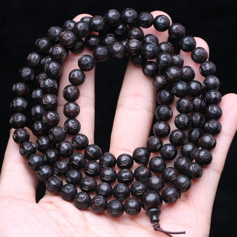 Natural Ebony Tibetan Prayer Turning Wheel Six-Character 8Mm 108 Beads Mara Necklace Rosary Beads