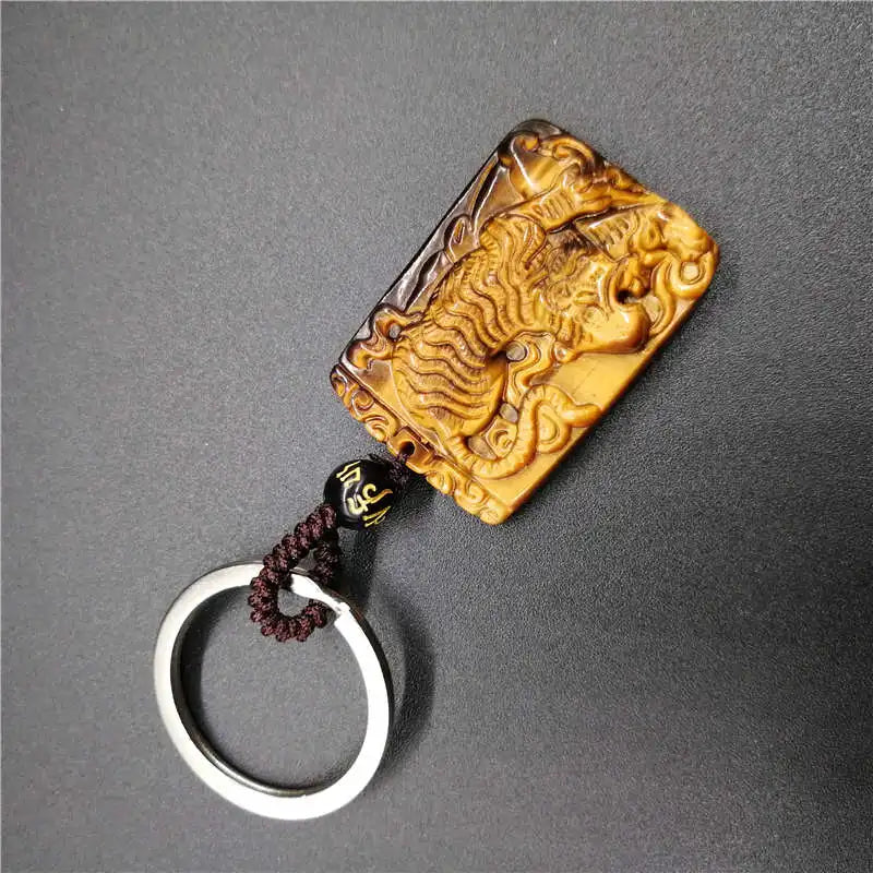 Natural tiger eye pseudocrocidolite tiger KeyChain Men crystal KeyChain lucky accessories transhipped KeyChain