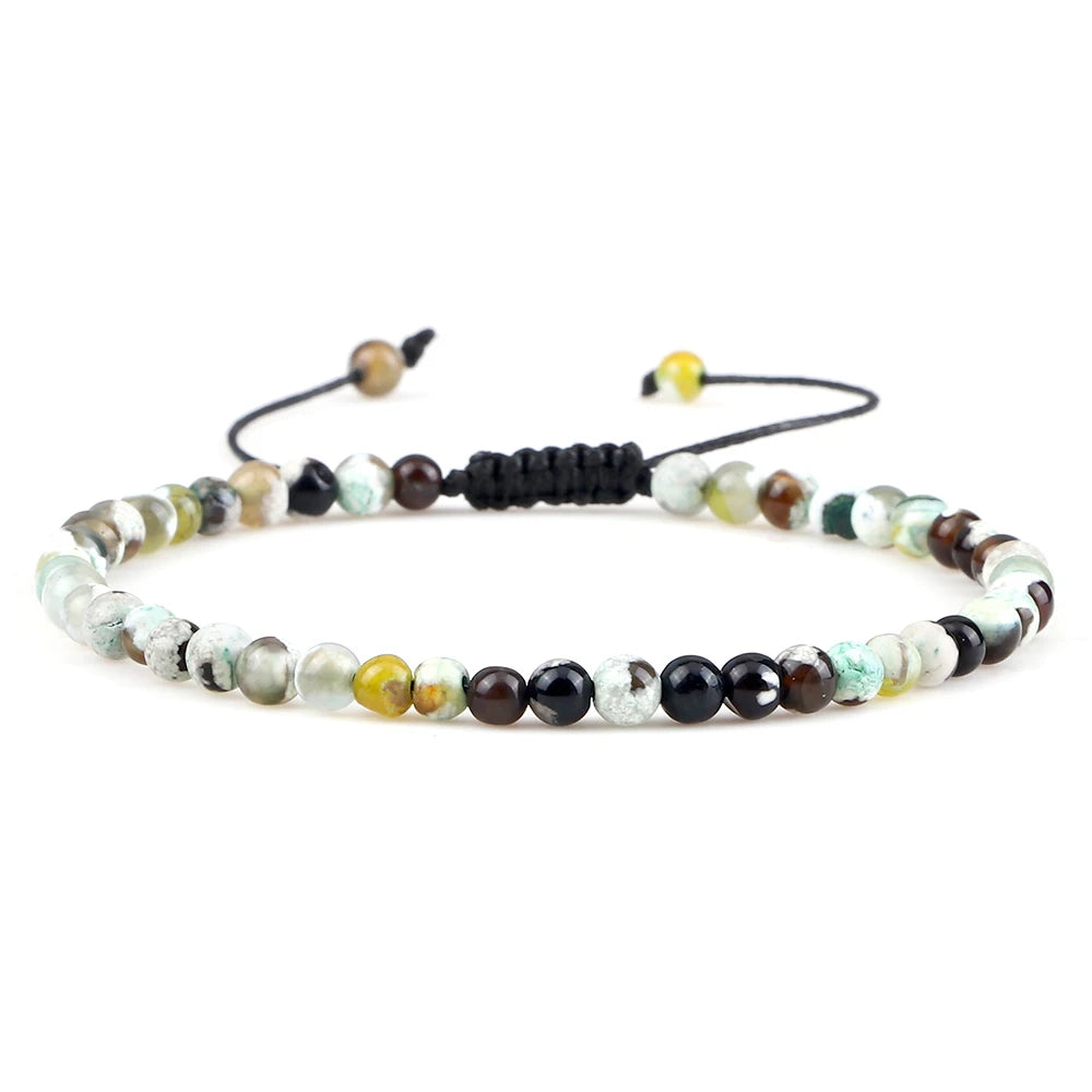 Adjustable Mini Natural Stone Lava Tiger Eye Beaded Bracelets & Bangle for Women Men Chakra Beads Braided Bracelet Charm Jewelry