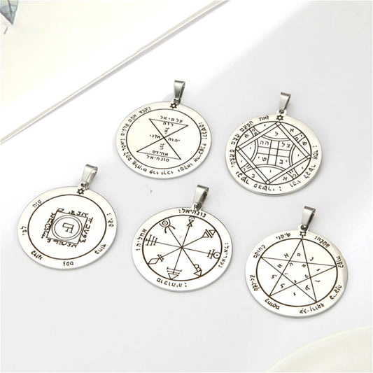 Key of Solomon Pendant for Necklace Stainless Steel Jewelry Amulet Mystical Moon Saturn Jupiter Sun Venus Mars Mercury Charms