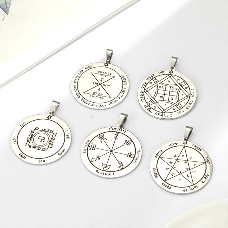 Key of Solomon Pendant for Necklace Stainless Steel Jewelry Amulet Mystical Moon Saturn Jupiter Sun Venus Mars Mercury Charms