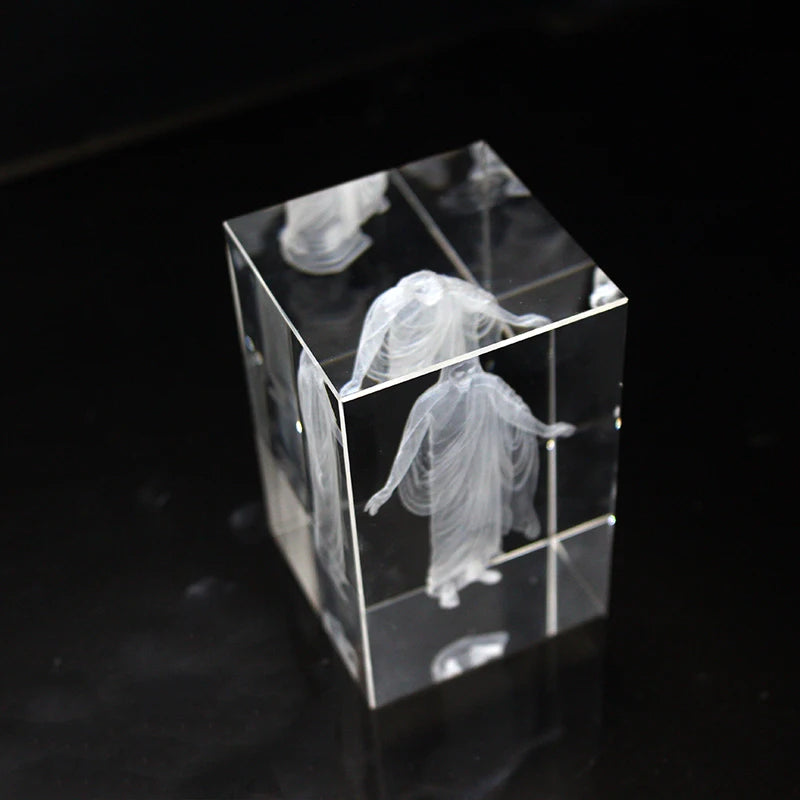 Church Souvenirs Crystal Cube Jesus 3D Quartz Crystals Laser Engraved Jesus Holy Statues Christian Decoration