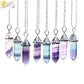 CSJA Fluorite Crystals Necklaces Pendants Suspension Quartz Natural Gem Stone Necklace for Women Hexagonal Reiki Healing G954