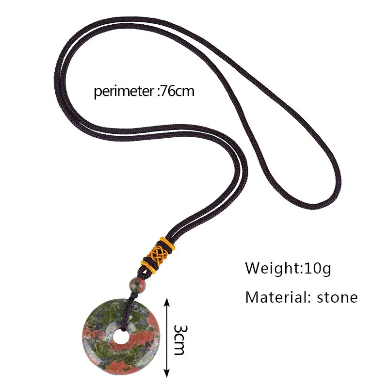 Reiki Healing Crystal Circle Donut Necklace Natural Amethyst Stone Amulet Lucky Coin Pendent Necklace Jewellry Gift Dropshipping