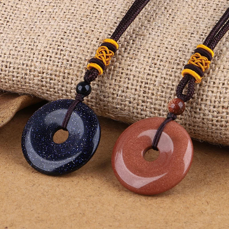 Reiki Healing Crystal Circle Donut Necklace Natural Amethyst Stone Amulet Lucky Coin Pendent Necklace Jewellry Gift Dropshipping