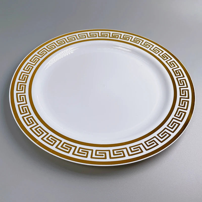 10 Pieces x Home Party Wedding Reuseable Tableware Supplies Golden Rim Round Dessert Plate