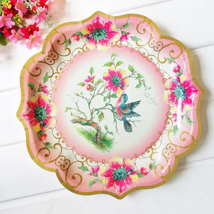 8pcs Chinese Blue White Porcelain Plate Party Decoration Plate Retro Wave Edge Plate Holiday Cake Plate Disposable Paper Plate