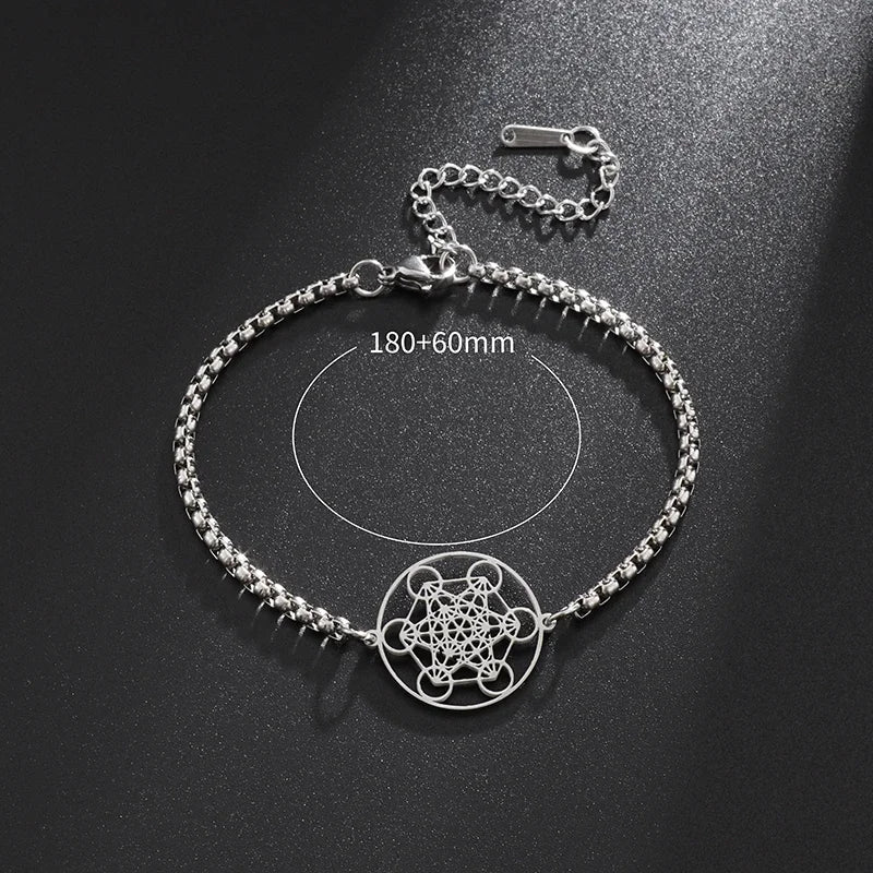 Metatron Cube Bracelet Women's Stainless Steel Archangel Day Bracelet Men's Fashion Sacred Geometry Amulet Jewelry Gift