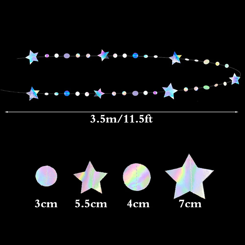 Iridescent Star Moon Circle Dot Hanging Garland Ramadan Eid Mubarak Decoration Twinkle Wedding Baby Shower Birthday Party Decor