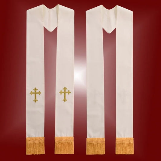Clergy Stole Catholic Priest Stole Unisex Adults Catholic Mass Pastor Liturgical Overlay Embroidery Cross with Tassel