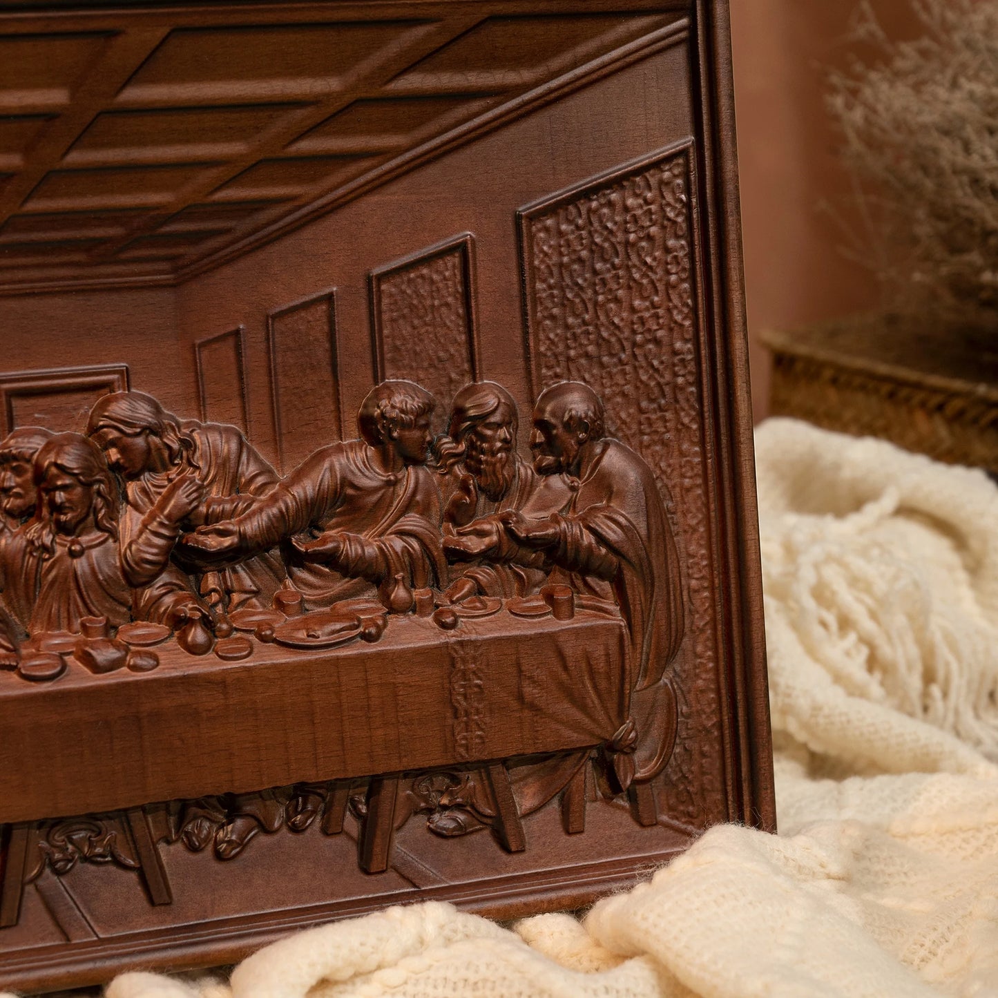 The Last Supper Mural Jesus Christ Home Decoration Wooden Plaque, Carving Wall Decoration, Famous Painting, 50cm