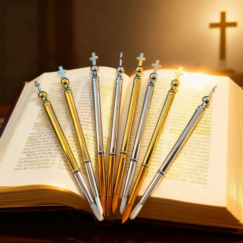 Gold Silver Plated Orthodox Liturgical Brush with Cross Top for Church Chrism Anointing Religious Devotion Christian Gift