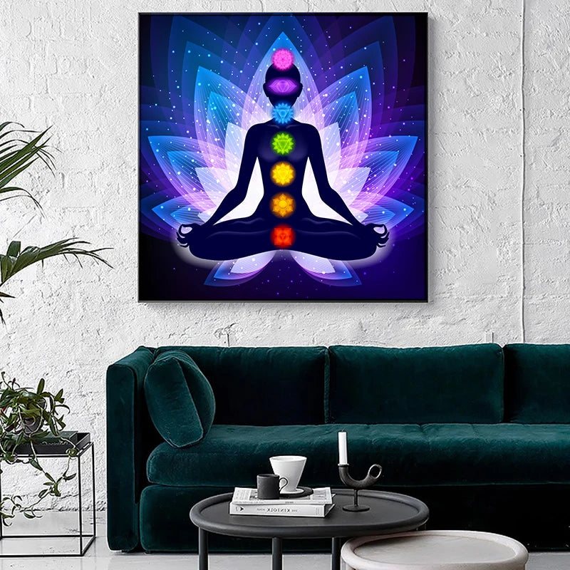 Canvas Painting Art Posters Prints Indian Buddha Meditation 7 Chakra Yoga Sports Wall Art Pictures for Living Room Bedroom Decor