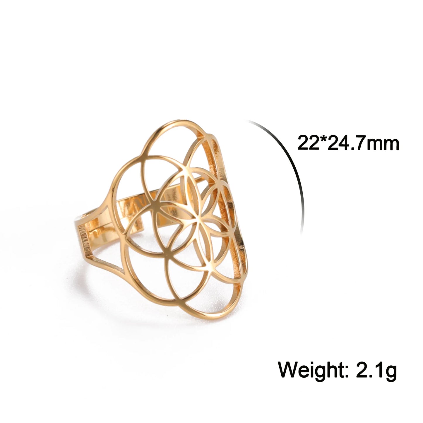 Unift Sacred Geometry Flower of Life Ring Adjustable Stainless Steel Ring Men Women Accessories Vintage Filigree Jewelry Gifts