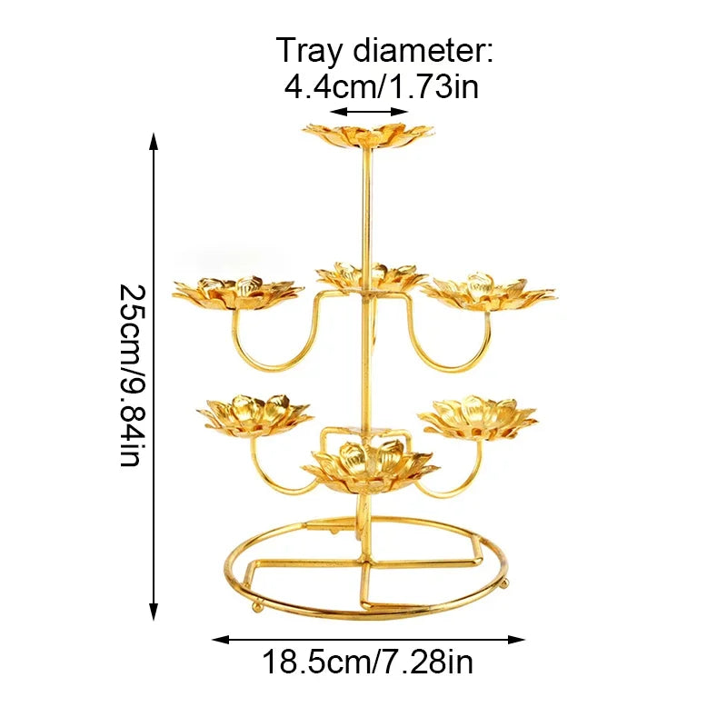 Golden Butter Lamp Holder Metal Lotus Light Cup Candlestick Living Room Restaurant Temples Buddhist Candle Stand Home Decoration