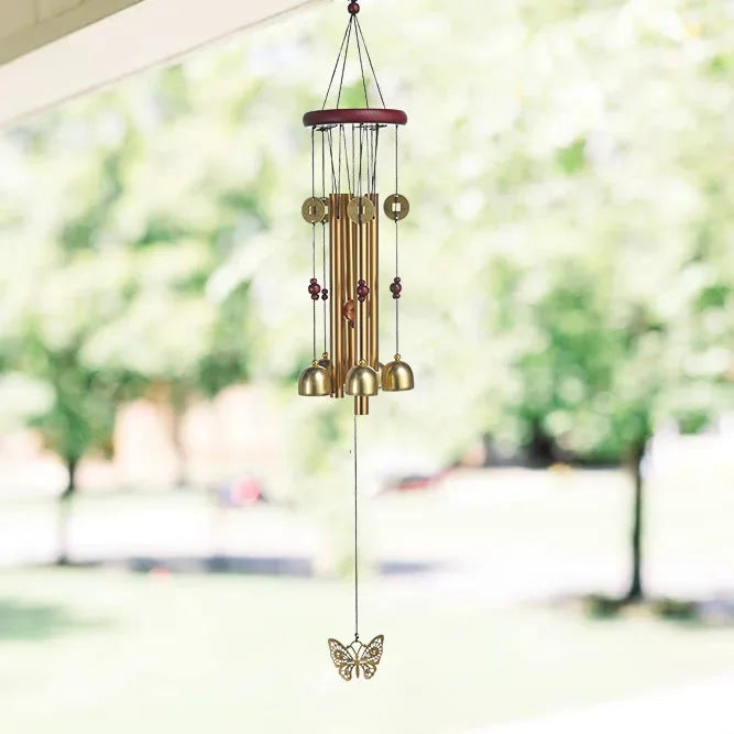 Lucky Wealth Attracting Bronze Wind Chimes Real Wood Metal Ancient Copper Home Decorative Courtyard Decor Cross-Border Sales