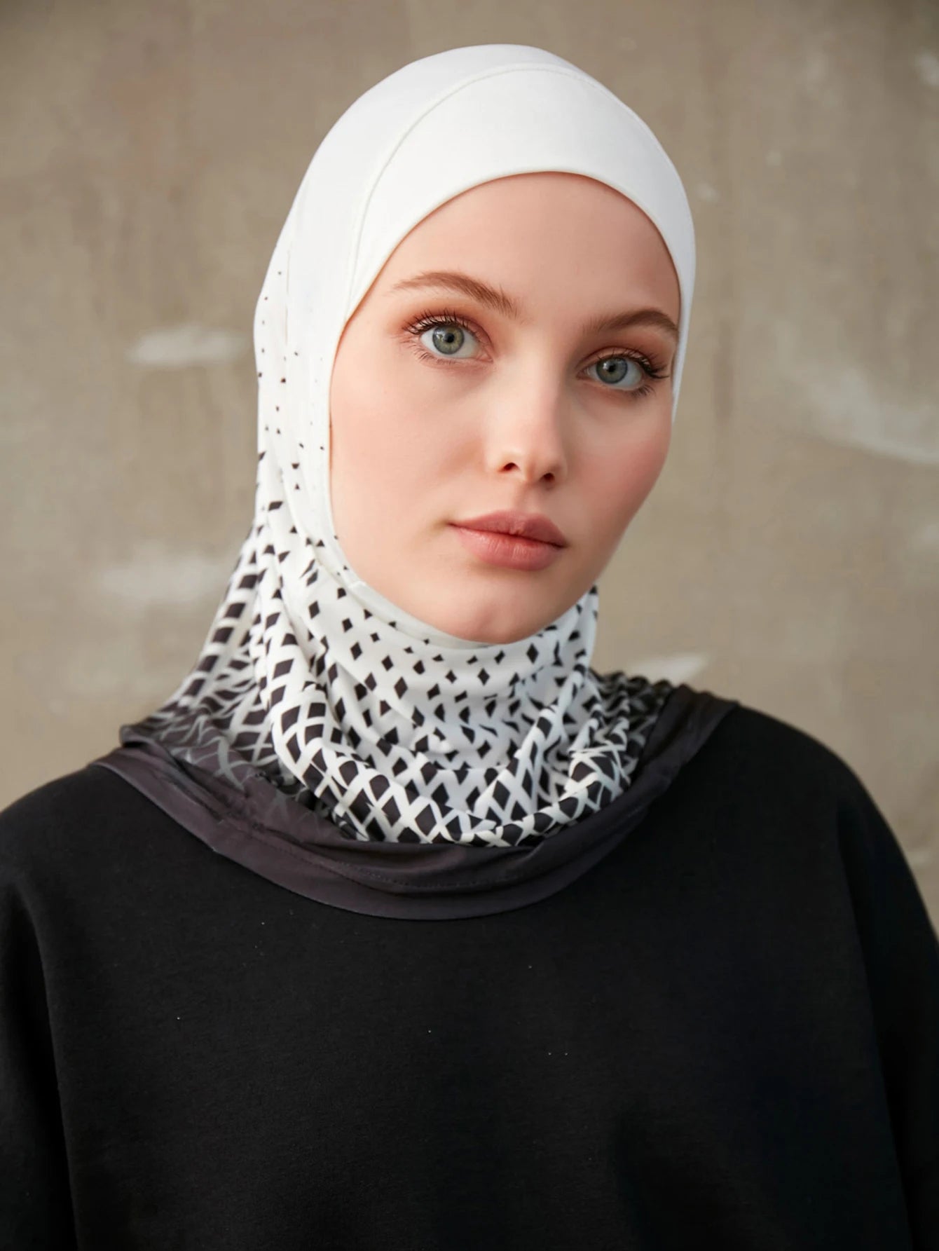 Sporty Inner Women's Hijabs Muslim Breathable Islamic Instant Turban For Ladies Geometric Printing Pattern Head Wrap Headband