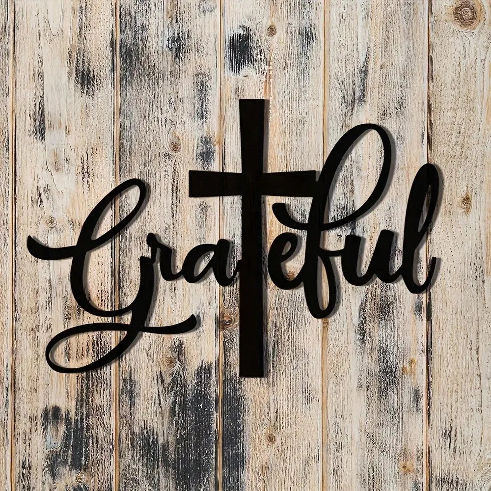 1PC Metal Cross Wall Art - 2D Flat Christian Religious Hanging Ornament, Faith-Inspired Home Decor for Living Room