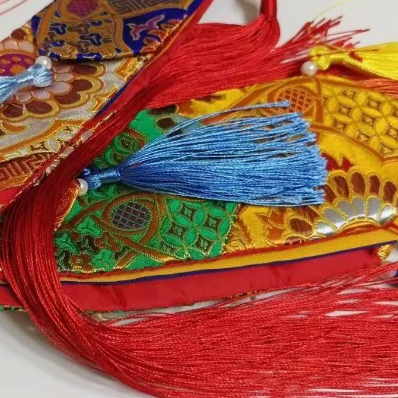 Tibetan Tantric Nepalese Embroidered Drum Banner,Hand Drum Ribbon,Exquisite Tibetan-Style Buddhist Hall Hanging Banner 60 cm