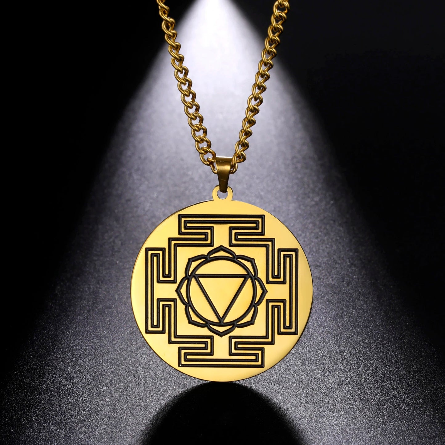 LIKGREAT Sri Yantra Mandala Pendant Necklace India Chakra  Meditation Spiritual Jewelry Stainless Steel Sacred Magic Talisman