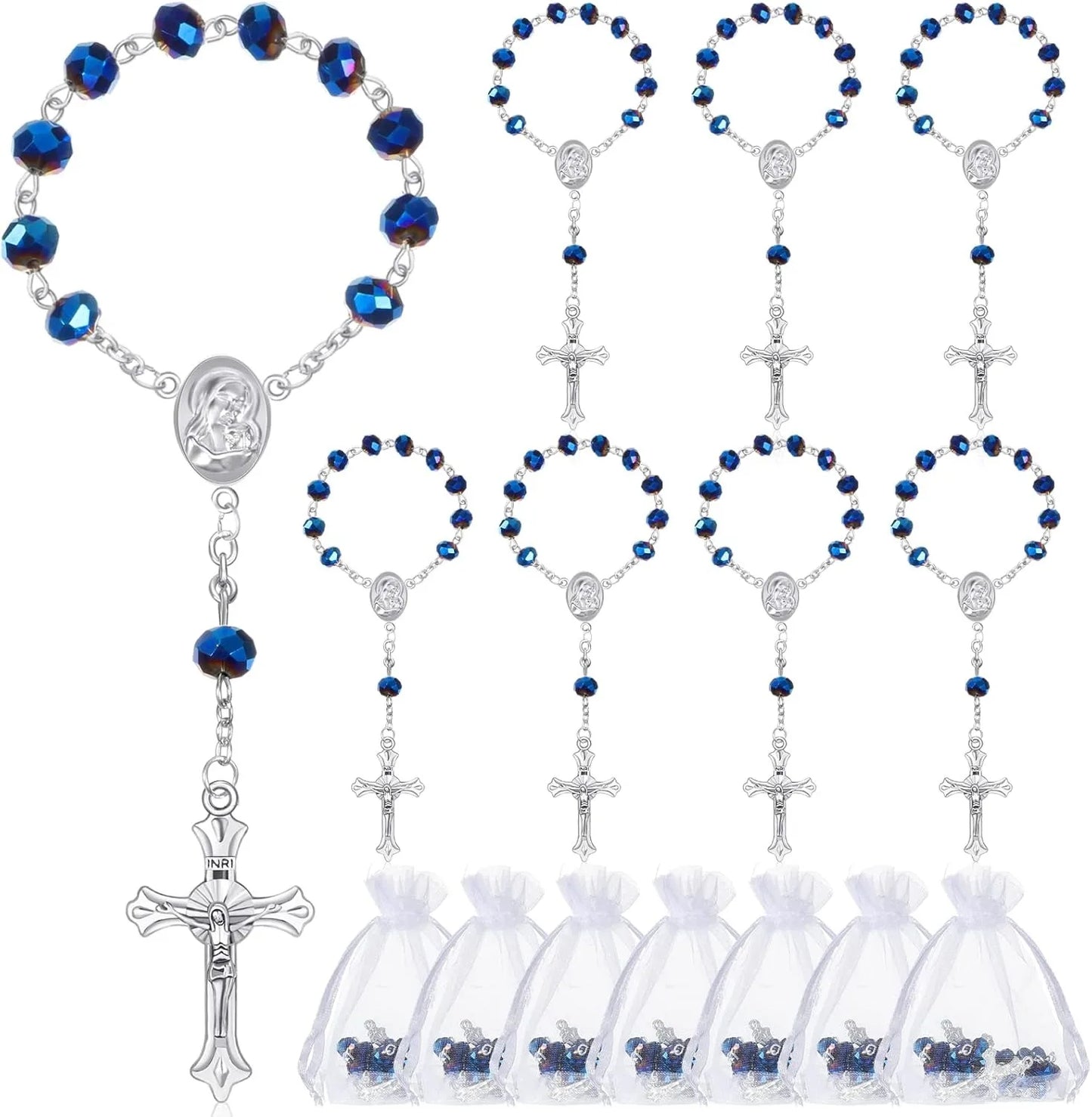 10/20pcs Christening Acrylic Rosary Beads Faux Pearls with Cross Christening Gift Box for Christening Wedding Party Favors