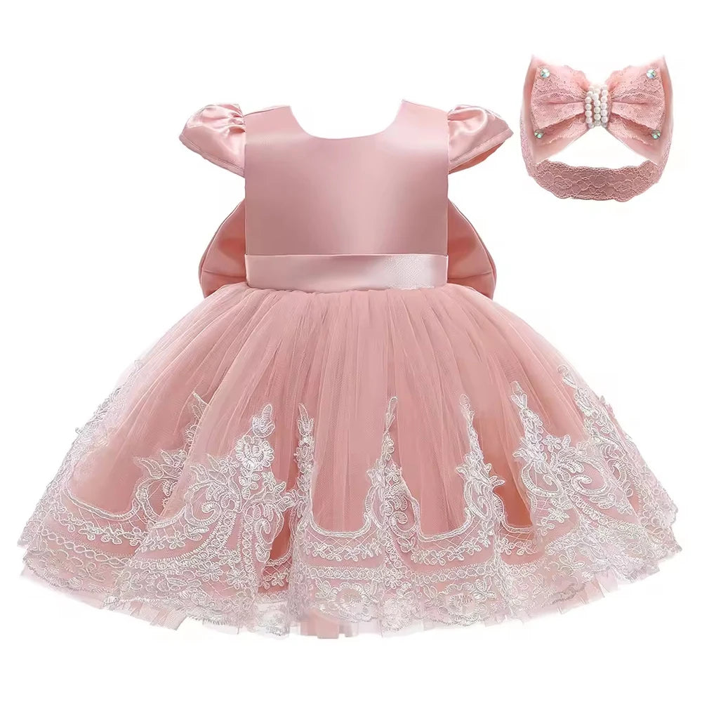 0.2years Baby Flower Girls Dress Tulle 1st Birthday Party Baptism White Dresses Girls Princess Wedding Bridemaid Prom Costume
