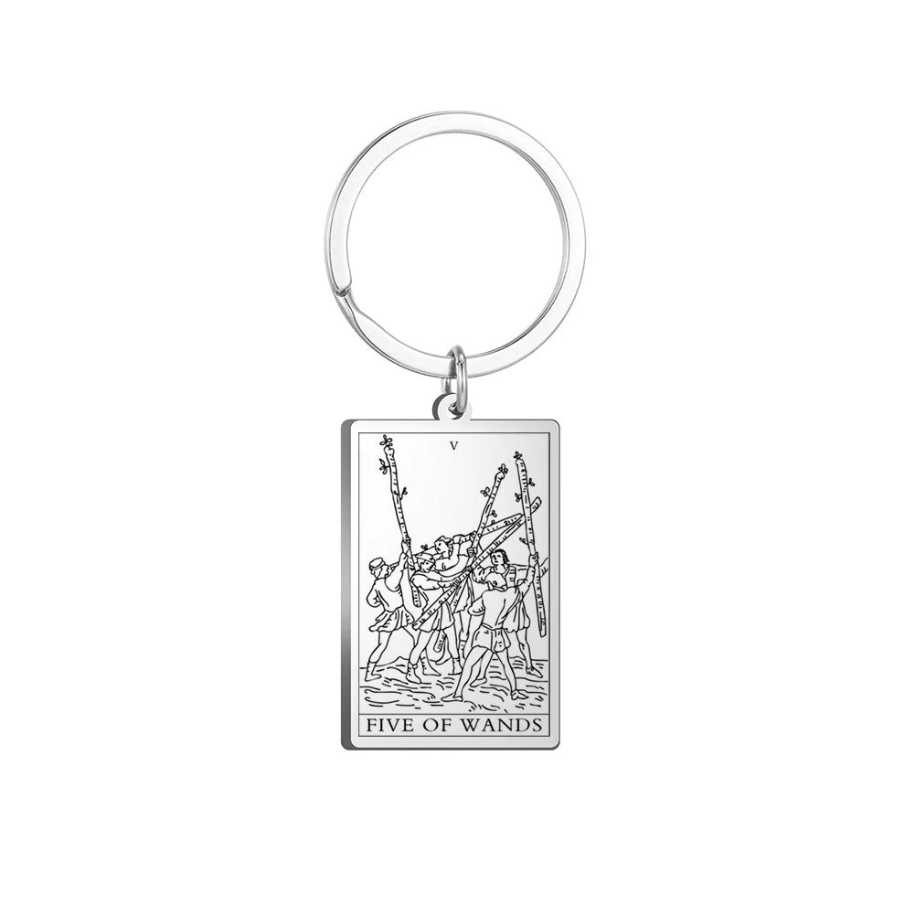 Dawapara Tarot Cards Keychains Stainless Steel Vintage Amulet Good Luck The Major Arcana Keyring Wiccan Jewelry