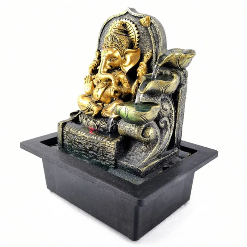 JC Indian Elephant God Buddha Statue Water Scene Crafts Resin Fountain Ornament