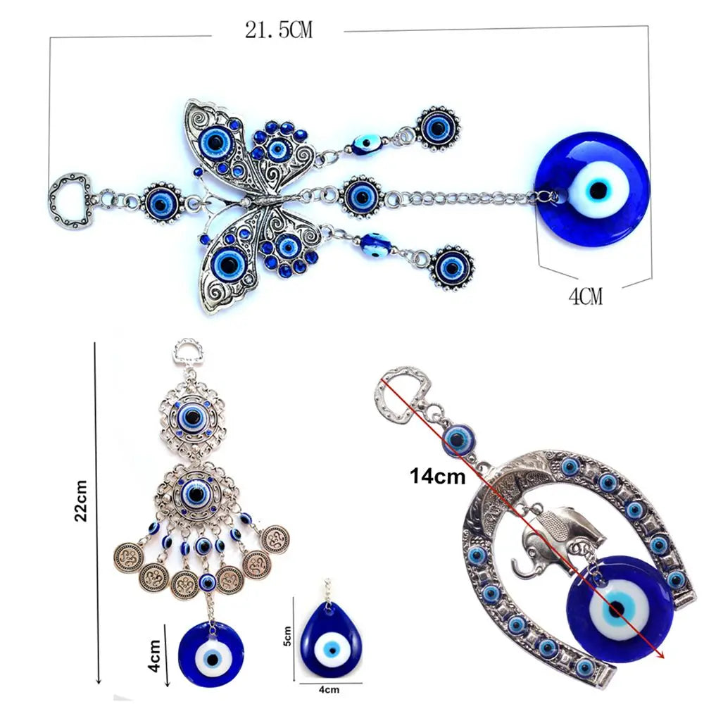 Turkish  Navy Blue Evil Eye Hanging Ornament Butterfly Horseshoe&Elephant Hanging Ornament Blessing Ornament Home Decor