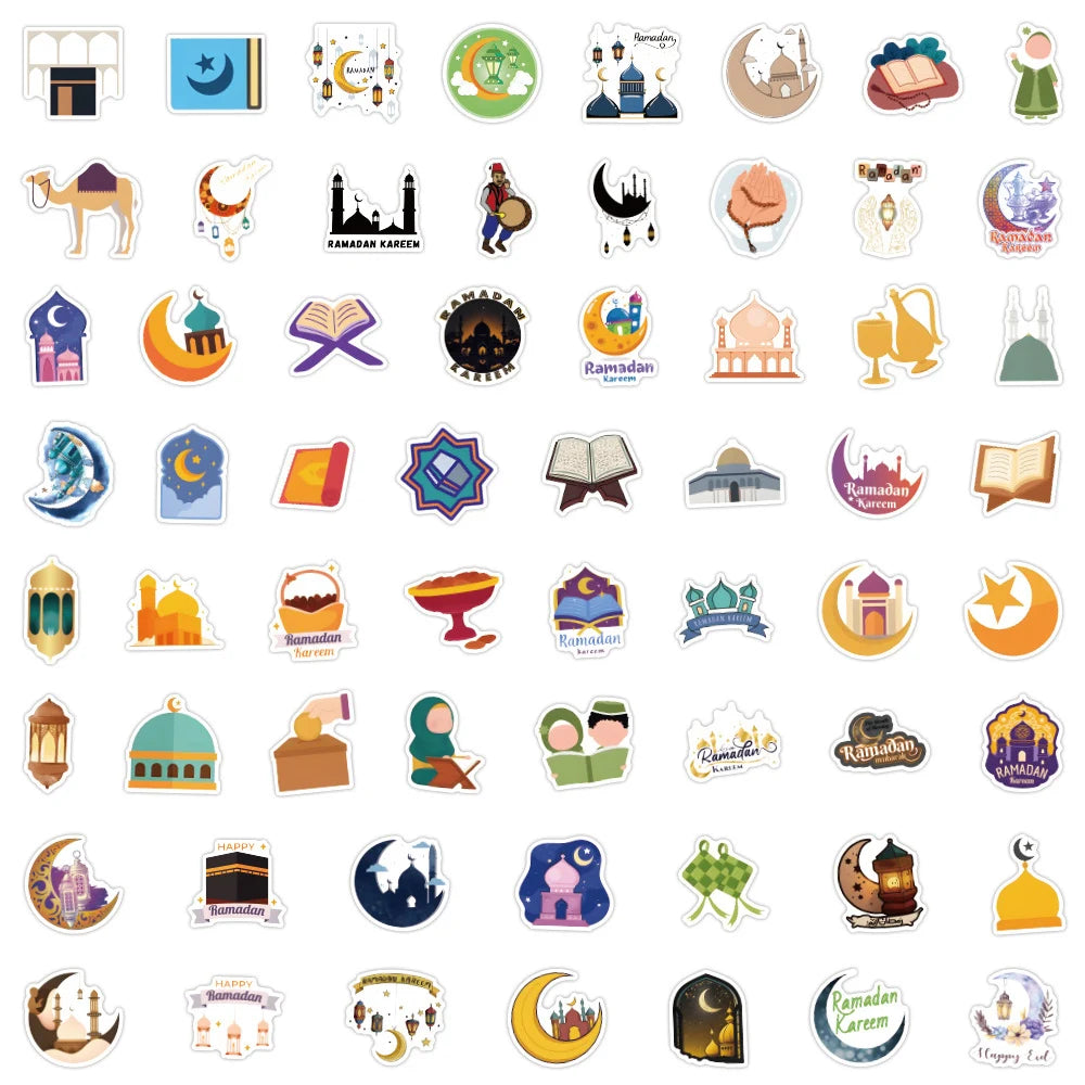 10/30/60/120pcs Ramadan Kareem Cartoon Stickers Islamic Holiday Graffiti Sticker DIY Phone Case Skateboard Notebook Decals Decor
