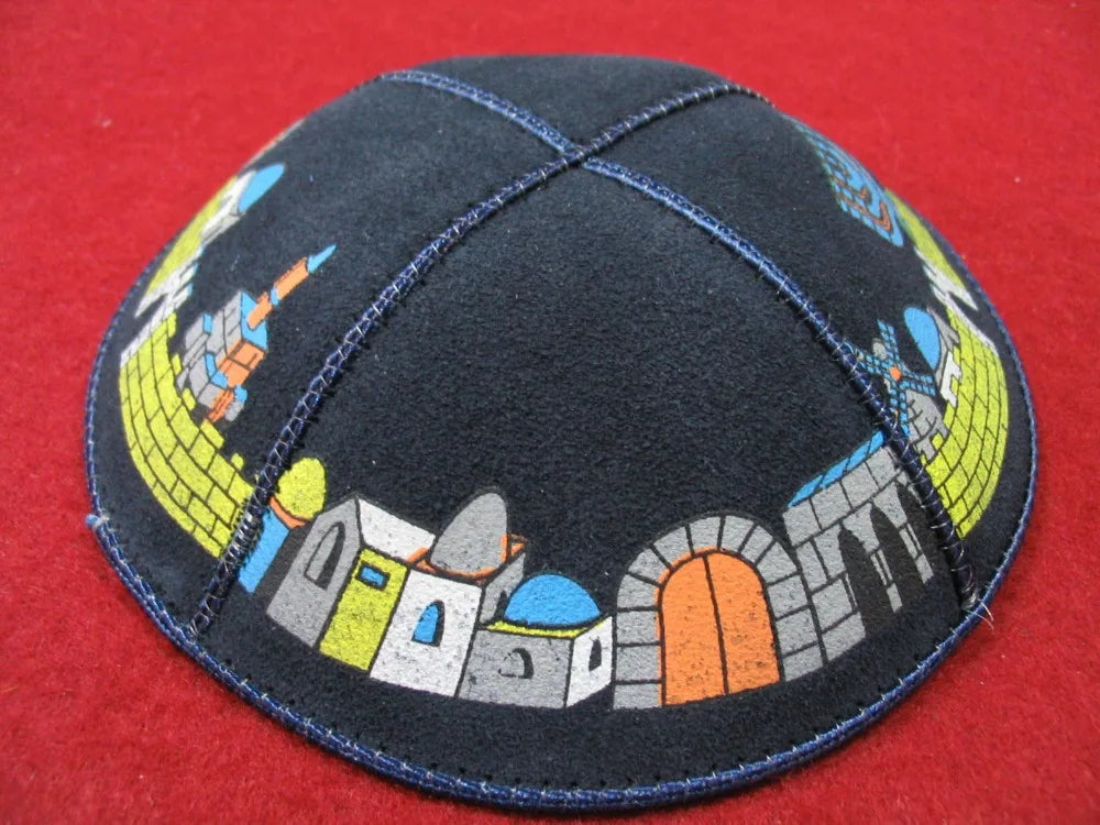 PRINTED SUEDE LEATHER KIPPAH JEWISH KIPPAH LEATHER YARMULKE KIPPAH