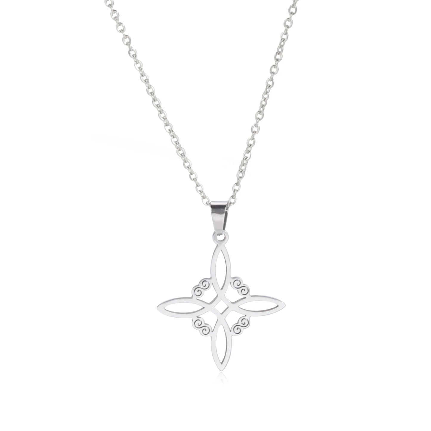 Double Amulet Protection Necklace witch Knot Pentagram Tetragrammaton Stainless Steel Protection Jewerly Wholesale