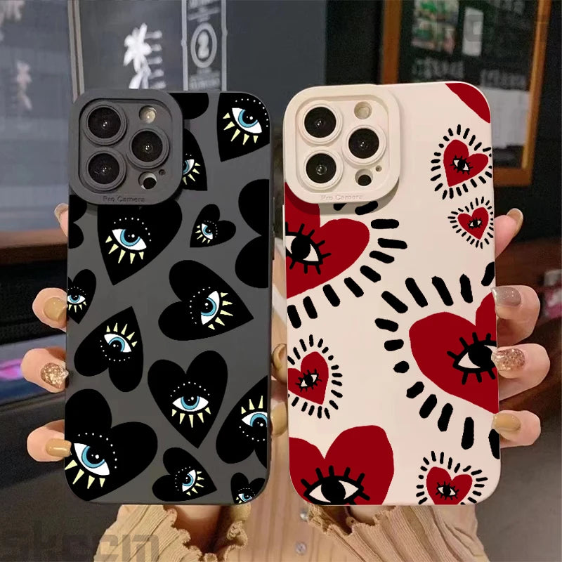 Creative Evil Eye Pattern Silicone Phone Case For iPhone 16 Pro Max 14 15 Plus 11 12 13 Mini X XS XR 7 8 16E Shockproof Cover