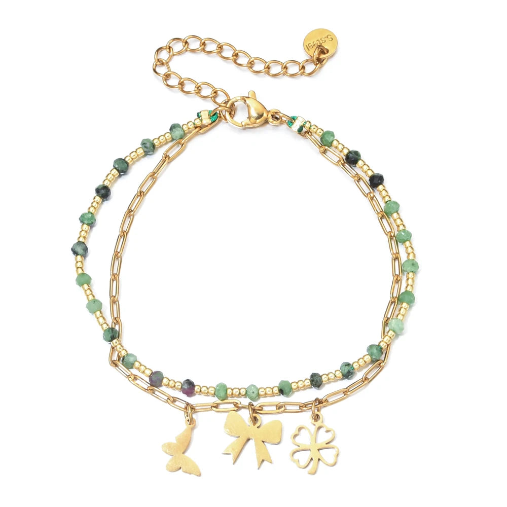 New Boho Handmade Color Evil Eye Hamsa Hand Charms Stainless Steel Bracelet Luxury Natural stone jewelry Accessories