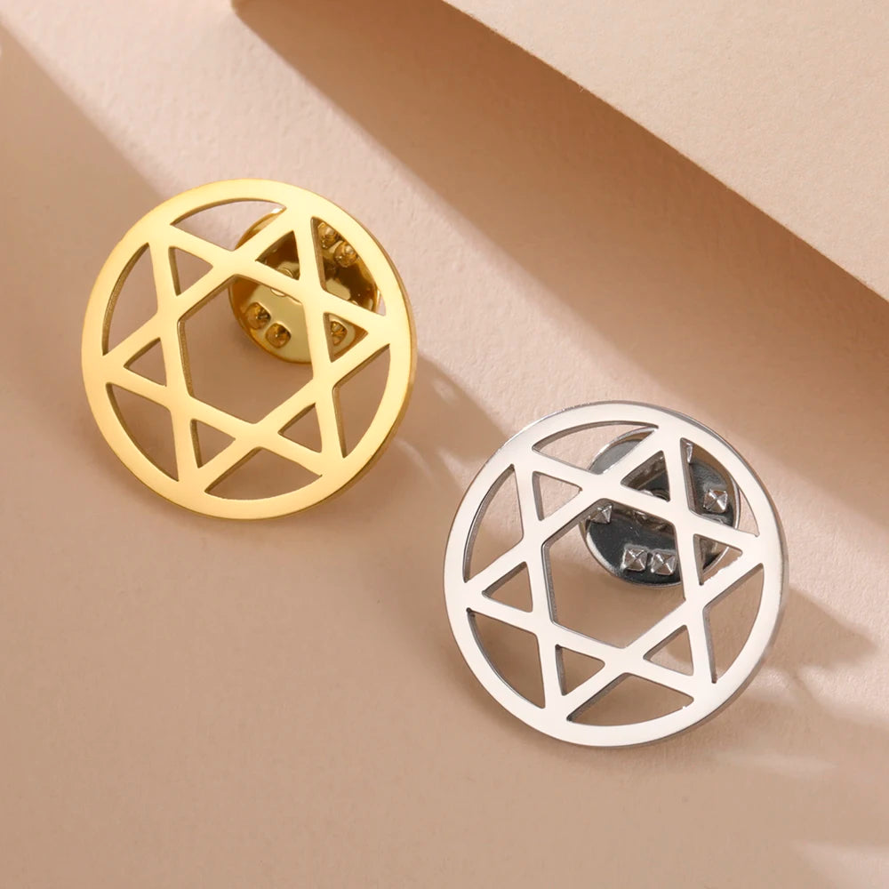 Dawapara Hebrew Letter Chai Brooch Star of David Menorah Jewish Symbol Lapel Pins Hanukkah Gift Stainless Steel Jewelry