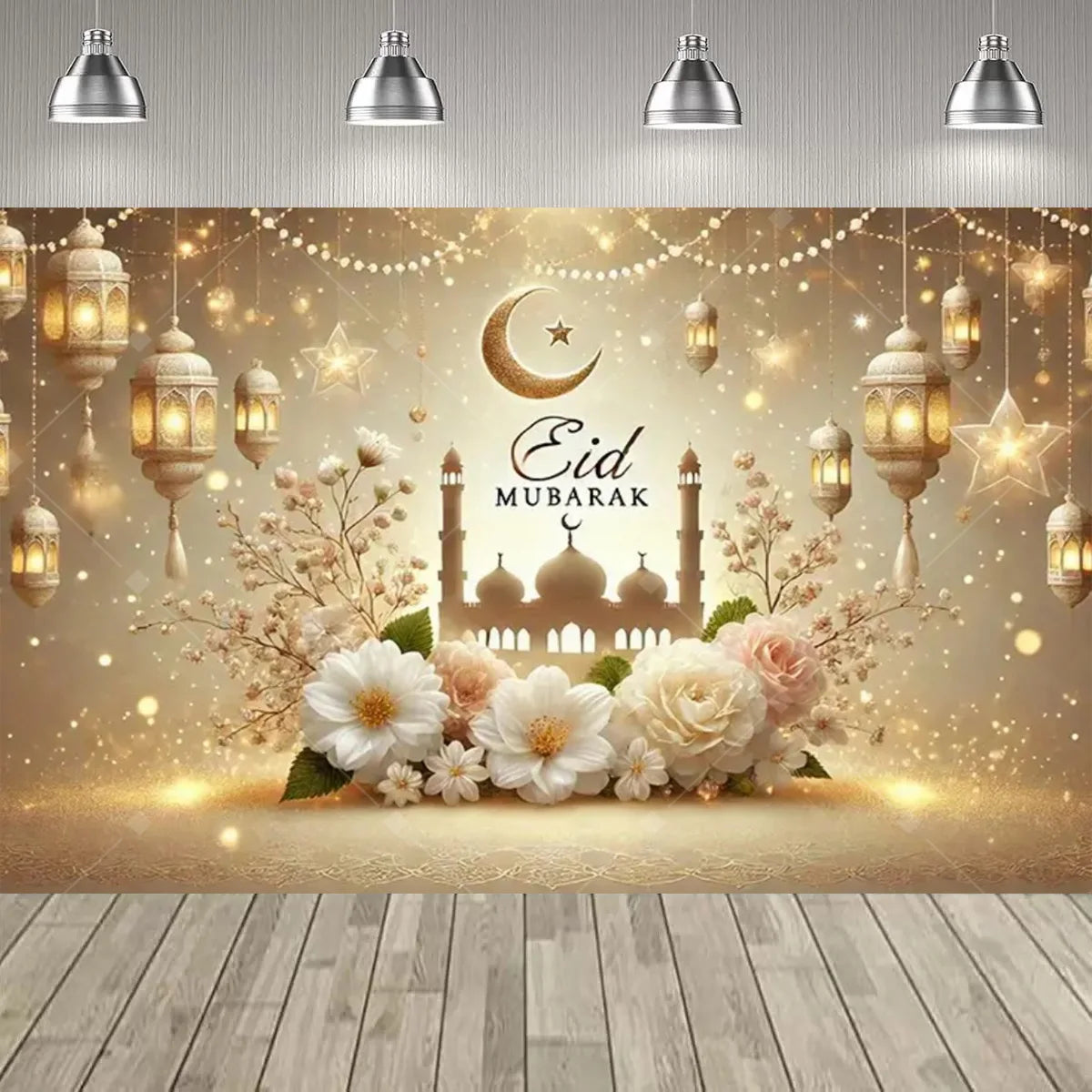 Eid al Fitr Party Supplie Decoration Backdrop Islamic Mosque Architecture Mubarak Ramadan Party Festival Celebration Banner