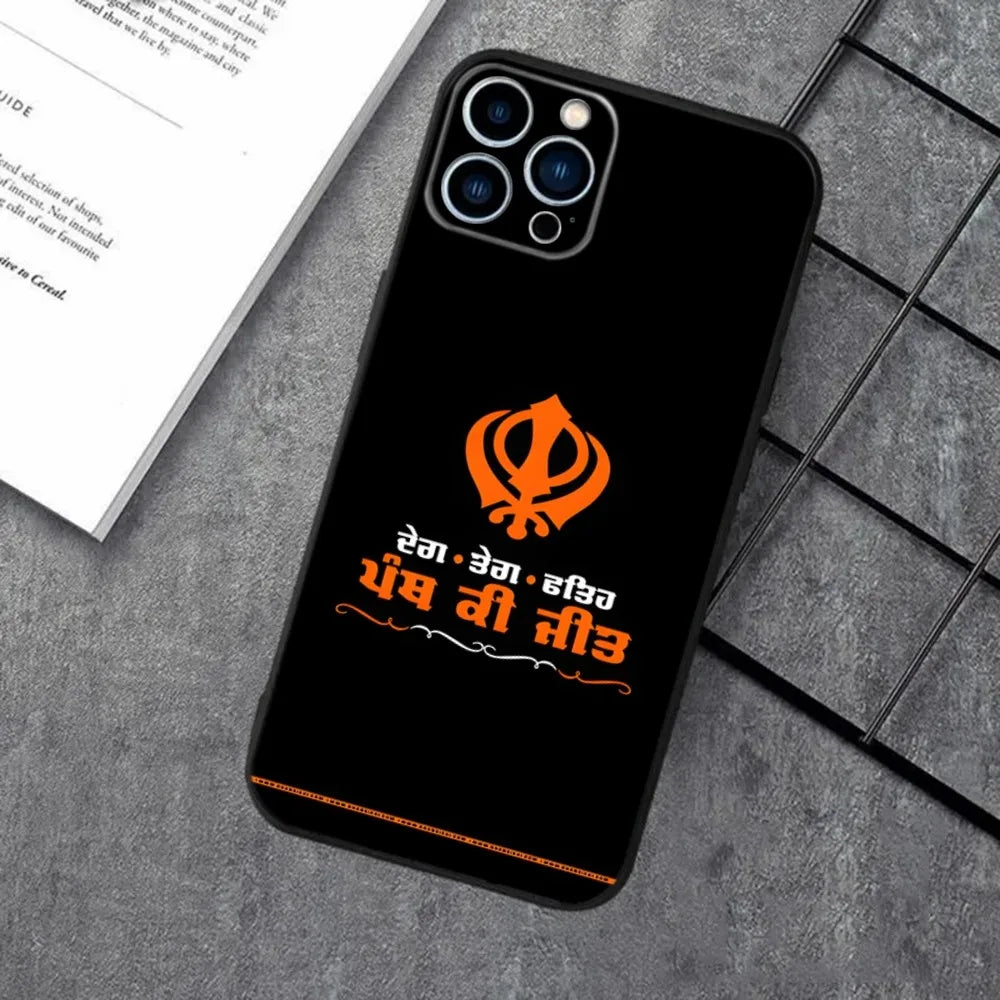 Sikh Khanda Sikhism Phone Case For iPhone 16,15,14,13,12,11,XS,XR,X,8,7,Pro,Max,Plus,mini Silicone Black Cover