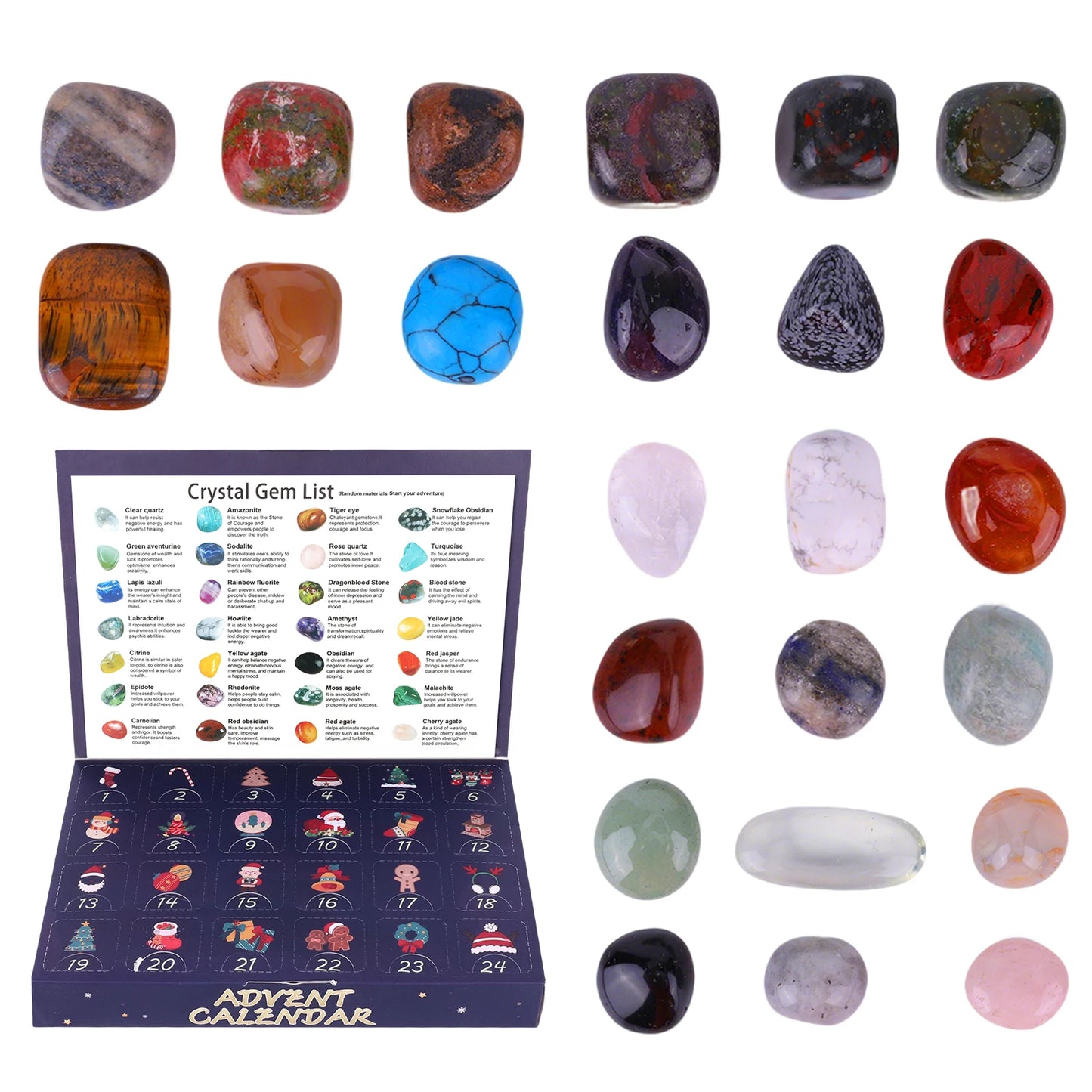 Christmas Advent Calendar Multi-Purpose Crystals Christmas Calendar Natural Healing Stone Calendar Christmas Countdown Gift