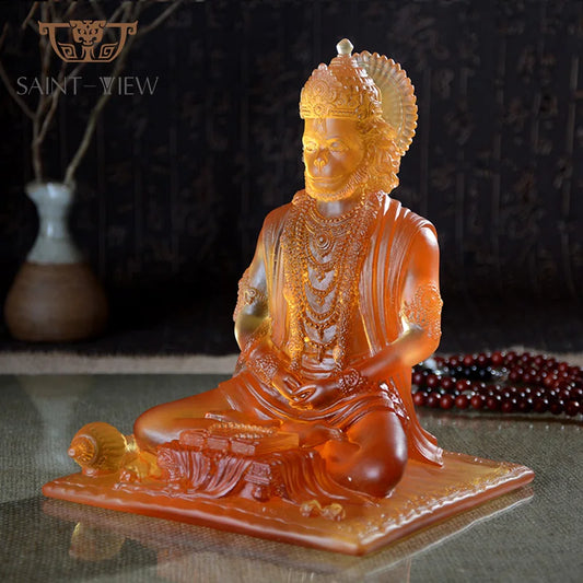 Handmade Crystal Glass Panchmukhi Hanuman Idol Liuli India Hindu God Hanuman Murti Statue