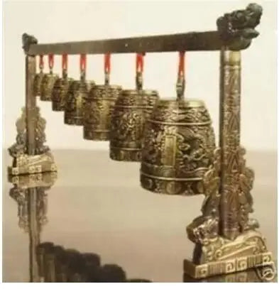 Chinese Old Meditation Gong with 7 Ornate Bell with Dragon Design Chinese Musical Instrument decoration bronze factory outlets