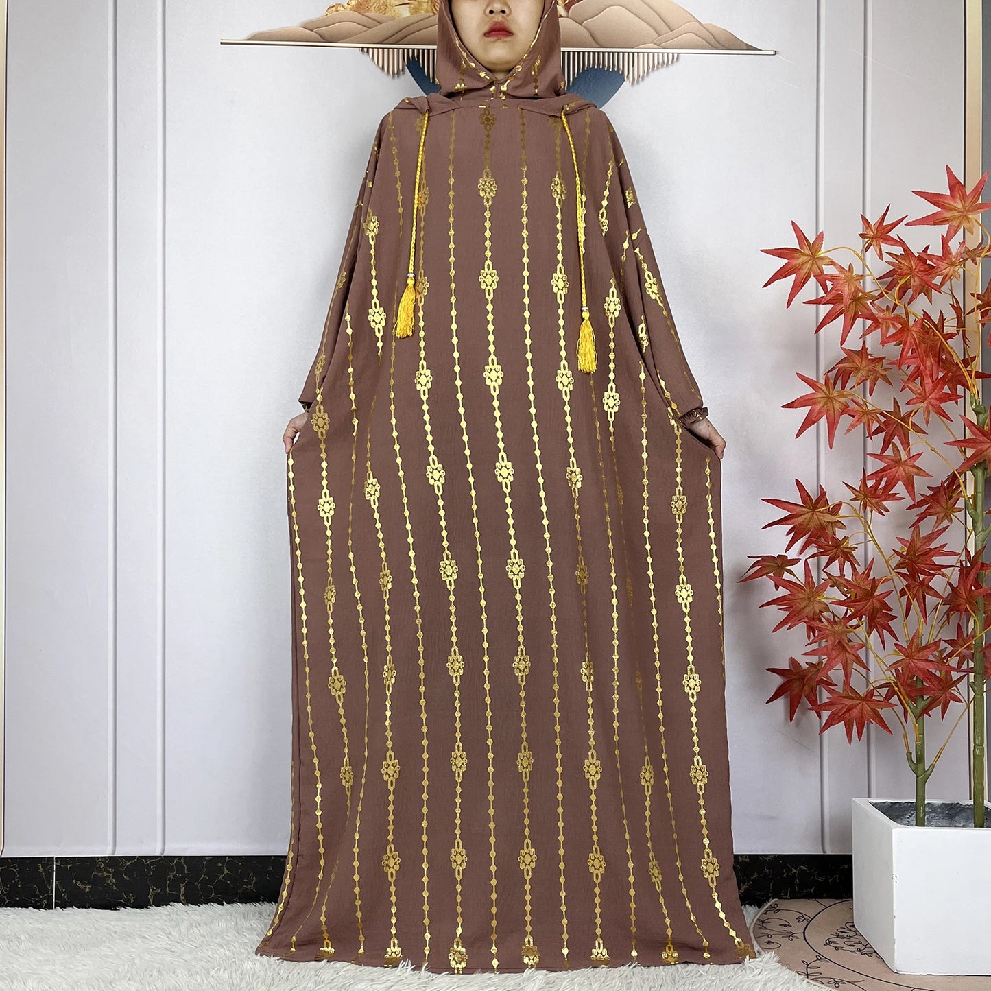 2024 New Muslim Long Sleeve Abaya Women Ramadan Prayer Clothes Turkey Middle East Femme Robe Loose African Dress Two-Hat Abaya