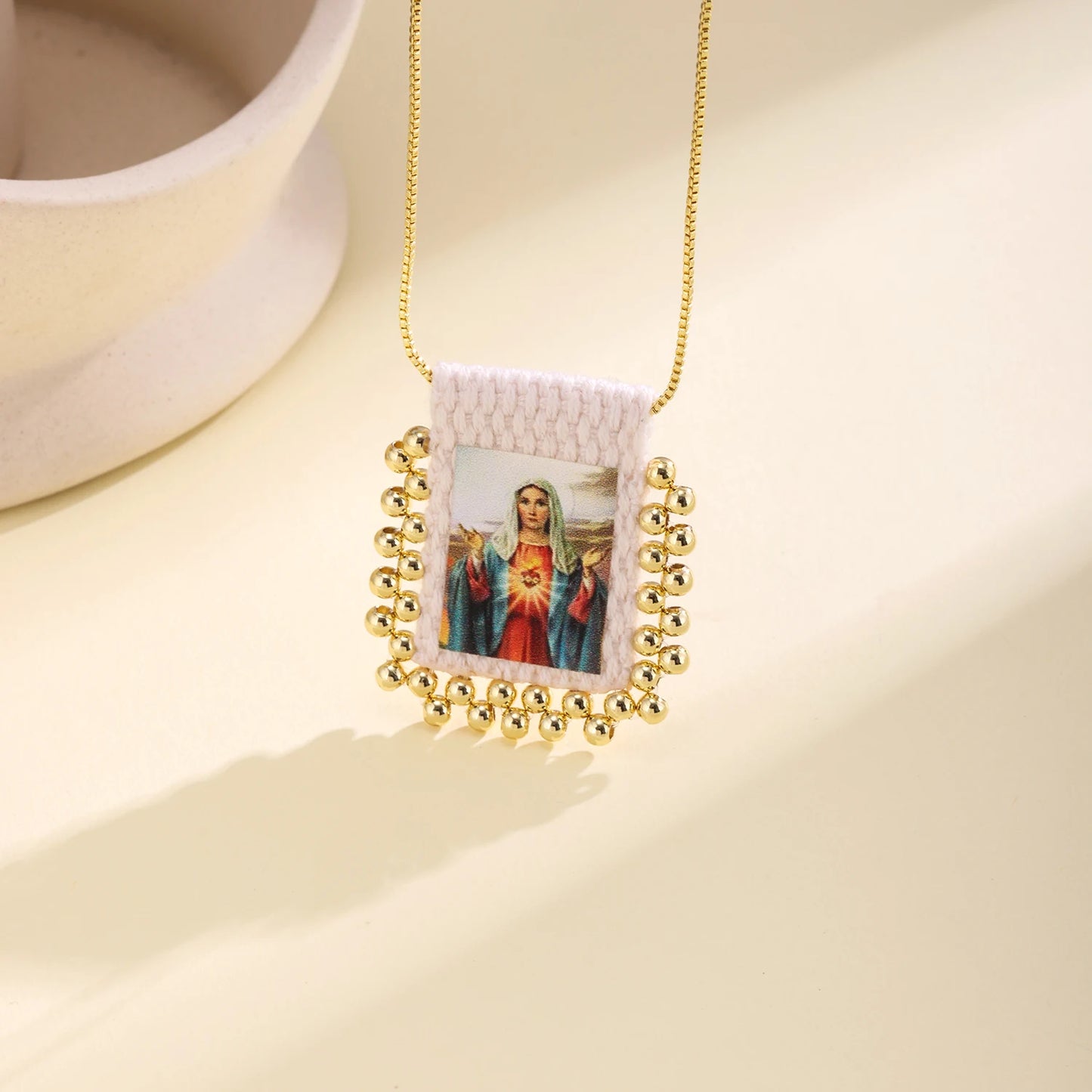 Nidin New Retro Religious Necklace Beaded Chain Link Virgin Mary & Jesus Sacred Heart Pendant For Women Men Prayer Jewelry Gifts